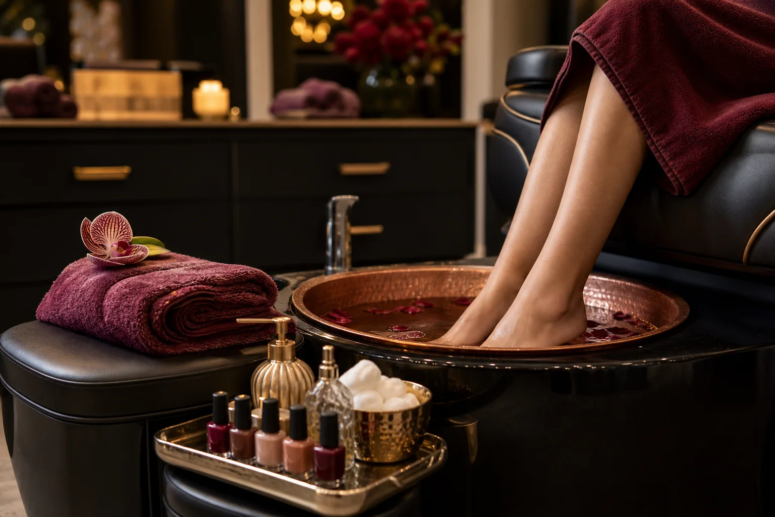 Relaxing spa pedicure treatment at Design Hair, Nails & Spa in Oceanside, CA