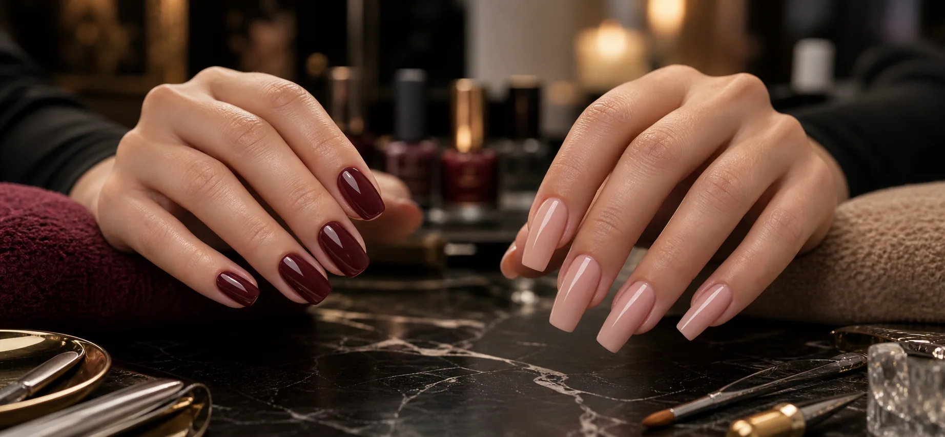 Gel vs acrylic nails compared side by side at a nail salon in Oceanside
