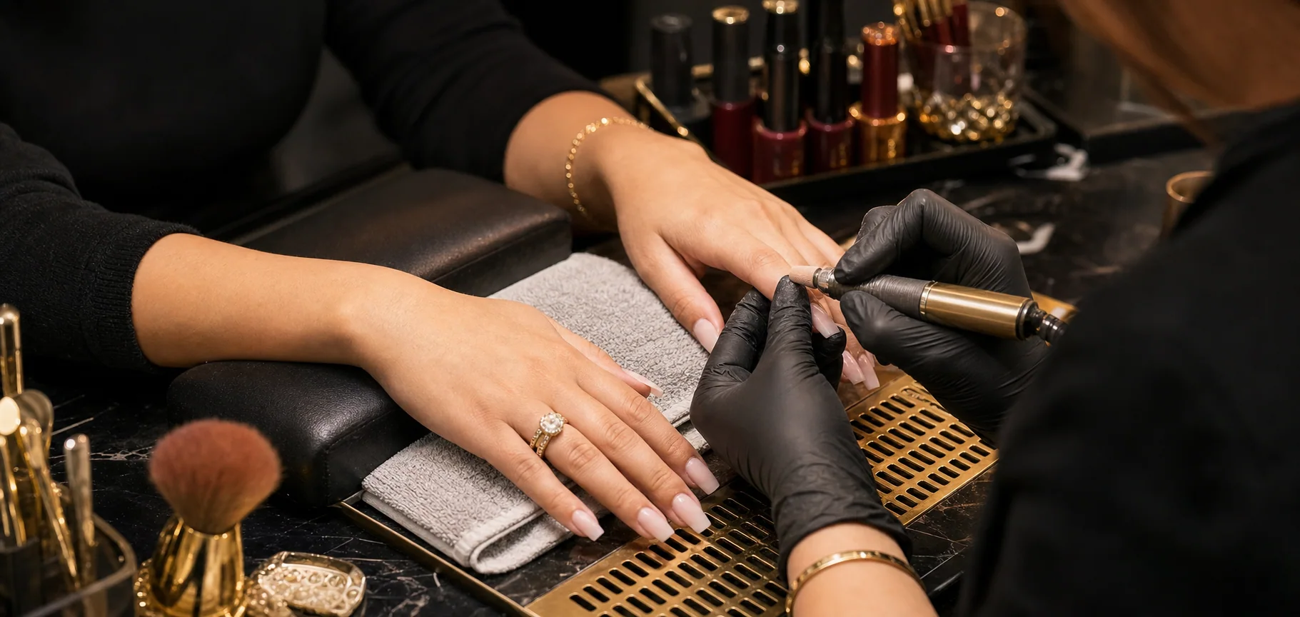 Acrylic nail fill appointment in progress at an Oceanside nail spa