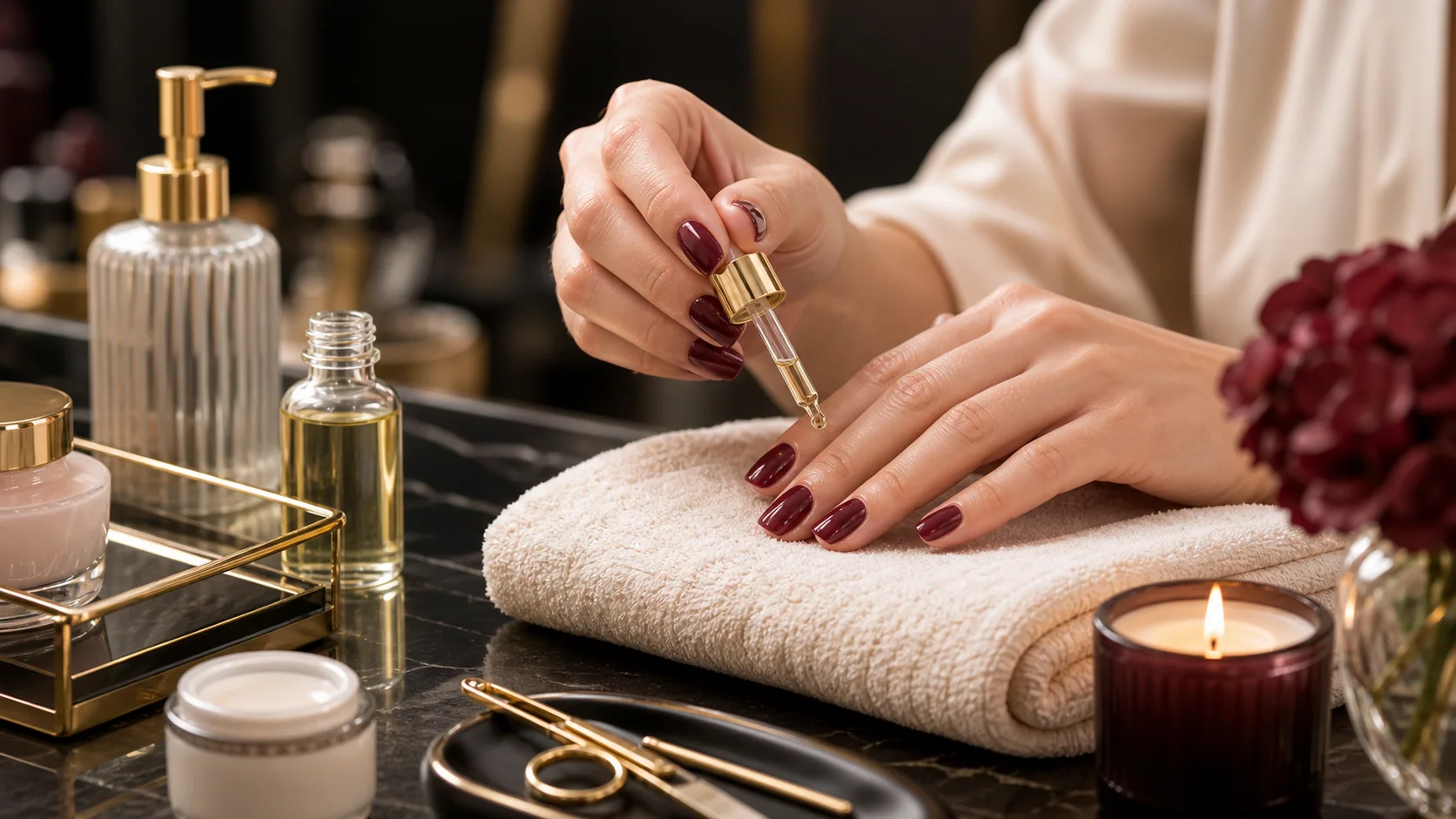 Fresh glossy manicure after a salon visit in Oceanside
