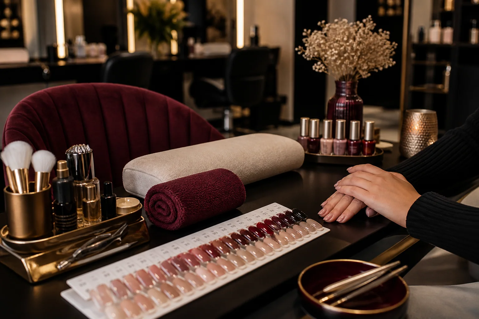 A welcoming nail salon manicure station in Oceanside set for a first-time client